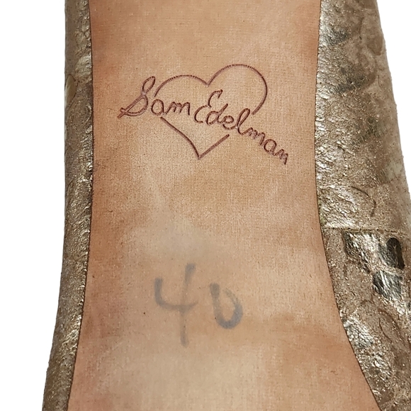 Sam Edelman Yasmine Metallic Gold Tan Snakeskin Platform Heels Women's Size 8.5 - Picture 10 of 11